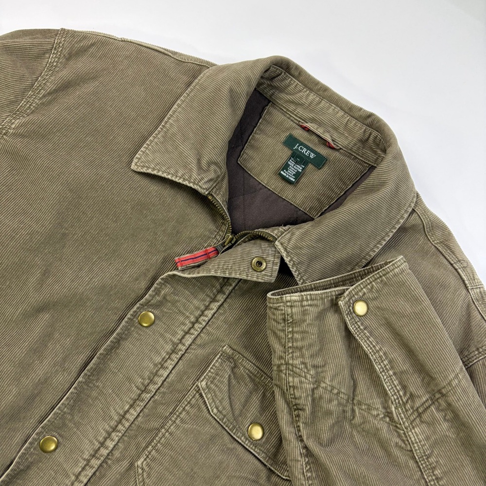 J.Crew Corduroy Barn Jacket Mens XL Olive Brown Quilted Field Coat Utility